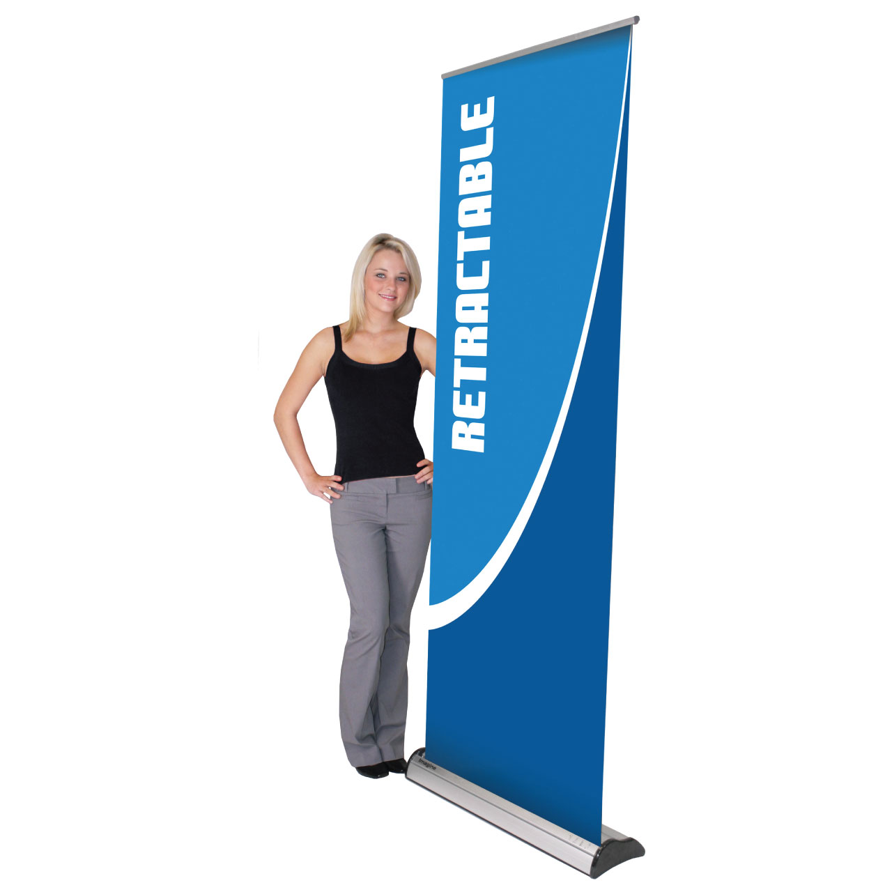 Retractable banners are portable and effective. Combine with a graphic image for maximum pop!